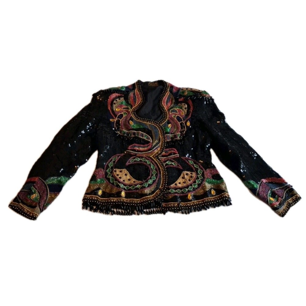 Vintage Creative Creations Paisley Sequin Silk Beaded Jacket Art Small